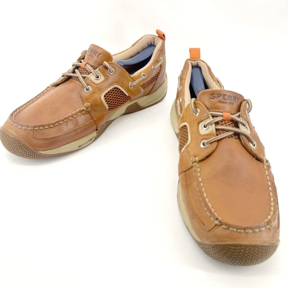 Sperry Billfish Boat Shoes Mens 10.5 Tan Brown Leather Mesh Deck Loafers
